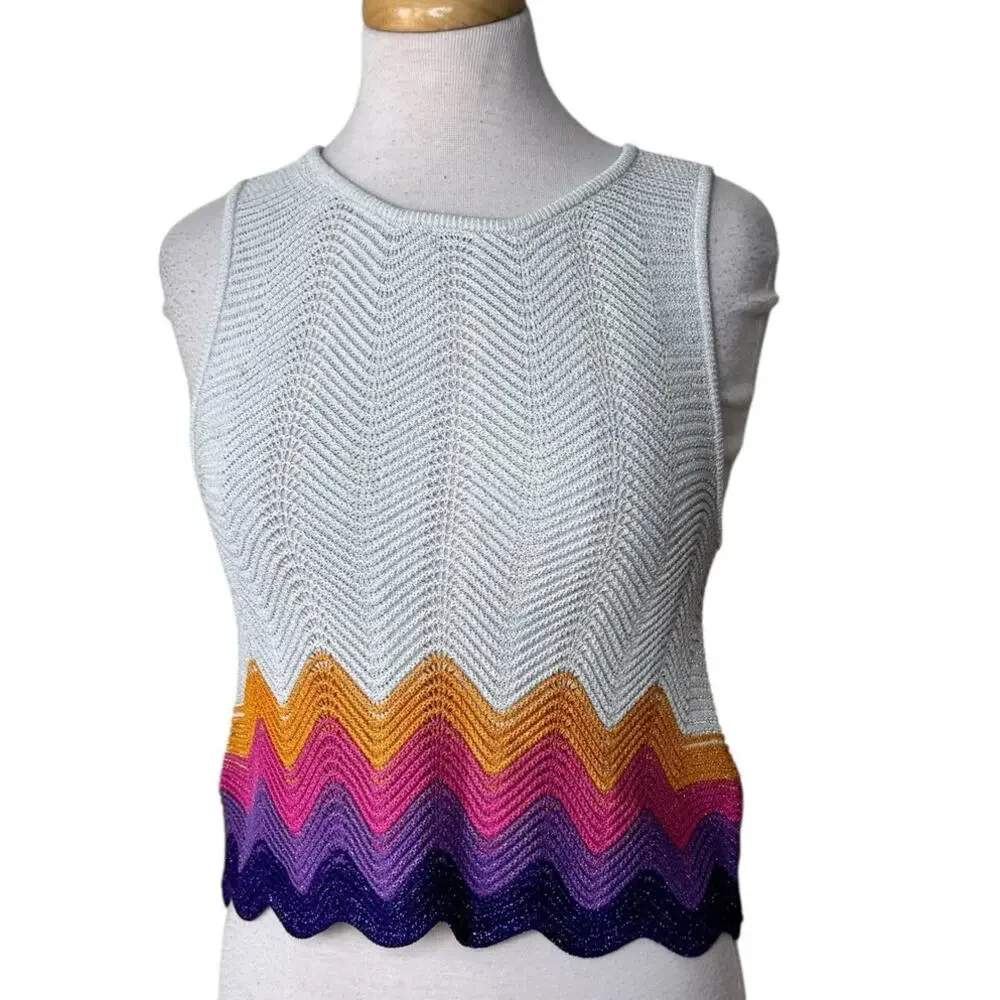SANDRO Vallee Openwork Knit Tank Wave Pattern Mulit color Size 2 NWT - Picture 4 of 13